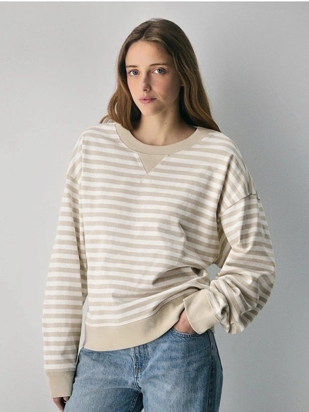 Tna Mighty Cotton™ Wicket Longsleeve Striped Cotton Sweatshirt in Beige & White